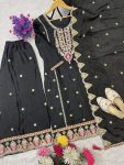 FANCY CHINON SILK EMBROIDERY SEQUENCE WORK TOP PALAZZO WITH DUPATTA FESTIVE WEAR WHOLESALE PRICE ETHNIC GARMENT (15)