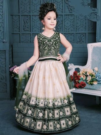 FANCY CHINON SILK EMBROIDERY WORK LEHENGA CHOLI WITH DUPATTA GREEN