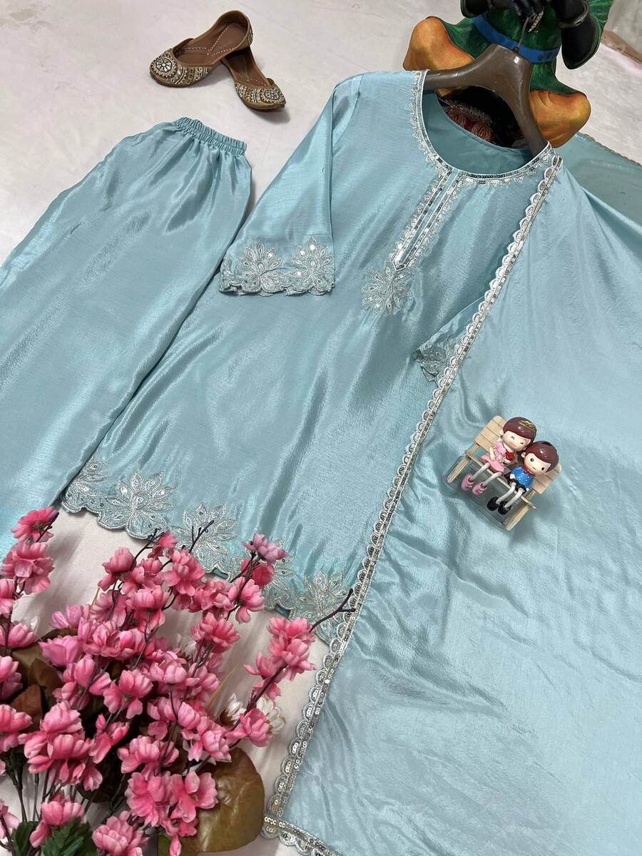 FANCY CHINON SILK SEQUENCE & ZARI EMBROIDERY WORK TOP PALAZZO WITH DUPATTA FESTIVE WEAR WHOLESALE PRICE ETHNIC GARMENT (13)