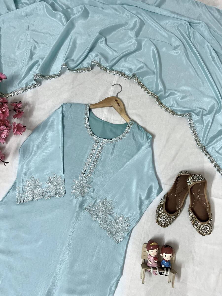 FANCY CHINON SILK SEQUENCE & ZARI EMBROIDERY WORK TOP PALAZZO WITH DUPATTA FESTIVE WEAR WHOLESALE PRICE ETHNIC GARMENT (14)