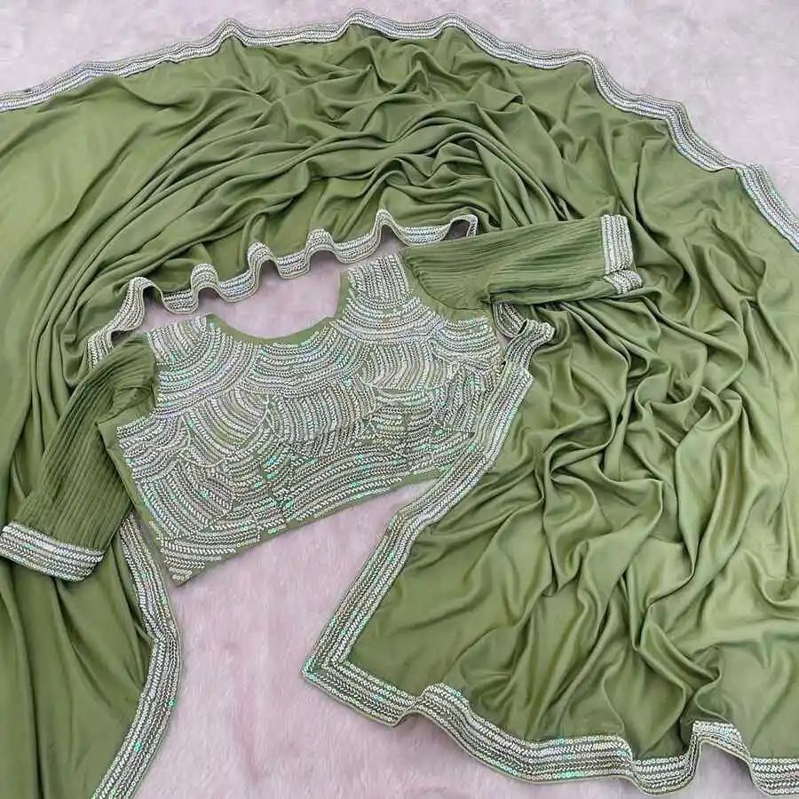 FANCY CHOCOLATE SILK BEADS EMBROIDERY LACE WORK SAREE WITH UNSTITCHED BLOUSE PARTY WEAR WHOLESALE PRICE ETHNIC GARMENT (2)