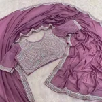 FANCY CHOCOLATE SILK BEADS EMBROIDERY LACE WORK SAREE WITH STITCHED BLOUSE PINK