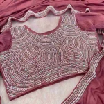 FANCY CHOCOLATE SILK BEADS EMBROIDERY LACE WORK SAREE WITH UNSTITCHED BLOUSE PARTY WEAR WHOLESALE PRICE ETHNIC GARMENT (6)