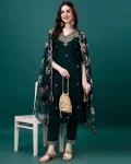 FANCY COTTON EMBROIDERY SEQUENCE WORK TOP BOTTOM WITH DUPATTA GREEN