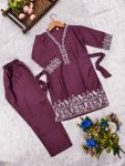 FANCY CREPE EMBROIDERY WORK KID’S TOP BOTTOM WITH DUPATTA FESTIVE WEAR WHOLESALE PRICE ETHNIC GARMENT (12)