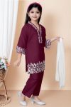FANCY CREPE EMBROIDERY WORK KID’S TOP BOTTOM WITH DUPATTA FESTIVE WEAR WHOLESALE PRICE ETHNIC GARMENT (12)