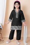 FANCY CREPE EMBROIDERY WORK KID'S TOP BOTTOM WITH DUPATTA BLACK