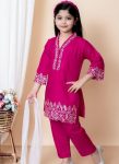 FANCY CREPE EMBROIDERY WORK KID'S TOP BOTTOM WITH DUPATTA PINK