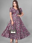 FANCY CREPE FLOWER DIGITAL PRINT WORK GOWN WINE