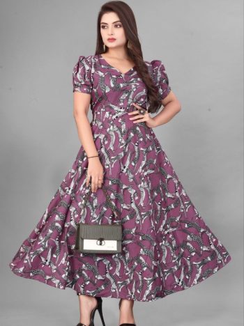 FANCY CREPE FLOWER DIGITAL PRINT WORK GOWN WINE