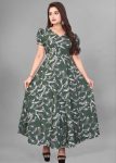FANCY CREPE FLOWER DIGITAL PRINT WORK GOWN DARK GREEN