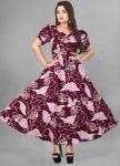 FANCY CREPE FLOWER DIGITAL PRINT WORK GOWN MAROON