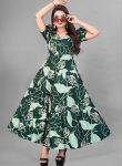 FANCY CREPE FLOWER DIGITAL PRINT WORK GOWN GREEN