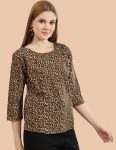 FANCY CREPE PRINT WORK ONLY TOP BROWN
