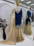 FANCY FENDY SATIN EMBROIDERY CODING & SEQUENCE WORK TOP PALAZZO WITH DUPATTA BLUE
