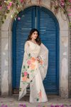 FANCY GEORGETTE DIGITAL PRINT WITH HOT FIX SWARIVSKI DIMOND WORK SAREE WITH UNSTITCHED BLOUSE PARTY WEAR WHOLESALE PRICE ETHNIC GARMENT (5)