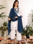 FANCY GEORGETTE EMBRIODERY BUTTA WORK TOP BOTTOM WITH DUPATTA WHITE