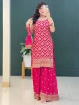 FANCY GEORGETTE EMBROIDERY AND SEQUENCE WORK WITH HANGING LATKAN WORK TOP PALAZZO WITH DUPATTA PINK