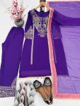 FANCY GEORGETTE EMBROIDERY SEQUENCE WORK WITH FANCY LACE BORDER WORK TOP BOTTOM WITH DUPATTA FESTIVE WEAR WHOLESALE PRICE ETHNIC GARMENT (2)
