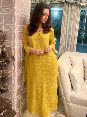 FANCY GEORGETTE EMBROIDERY WORK TOP BOTTOM WITH DUPATTA YELLOW