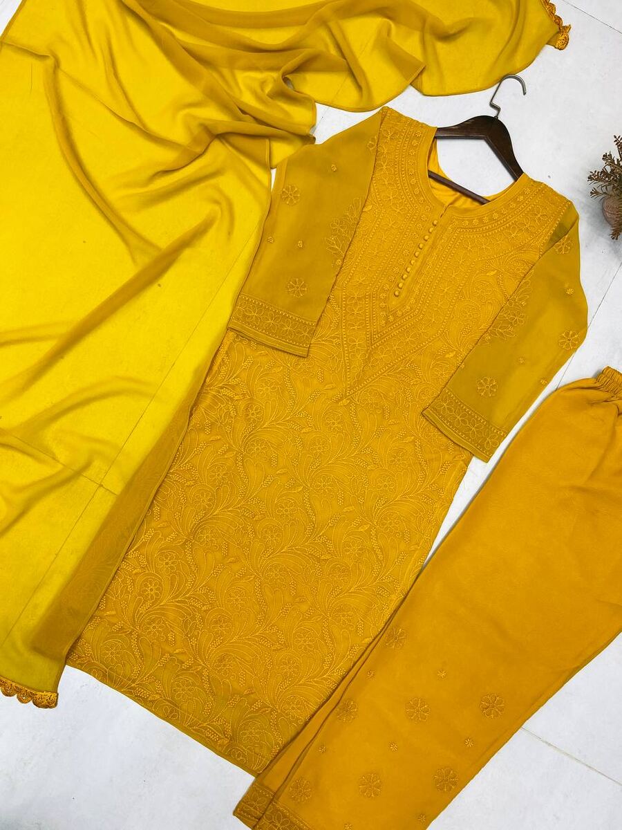 FANCY GEORGETTE EMBROIDERY WORK TOP BOTTOM WITH DUPATTA OFFICE WEAR WHOLESALE PRICE ETHNIC GARMENT (9)