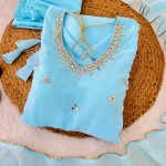 FANCY GEORGETTE HAND EMBROIDERY, REAL MIRROR KASAB JARI WORK GOWN BOTTOM WITH DUPATTA WEDDING WEAR WHOLESALE PRICE ETHNIC GARMENT (15)