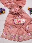 FANCY GEORGETTE HAND WORK PATCH BUTTA WORK SAREE WITH UNSTITCHED BLOUSE PEACH