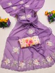 FANCY GEORGETTE HAND WORK PATCH BUTTA WORK SAREE WITH UNSTITCHED BLOUSE PURPLE