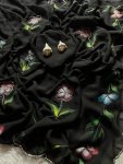 FANCY GEORGETTE HANDPAINT FLOWER PRINT PANEL WORK WITH CUT DANA HANDWORK SAREE WITH UNSTITCHED BLOUSE PARTY WEAR WHOLESALE PRICE ETHNIC GARMENT (11)