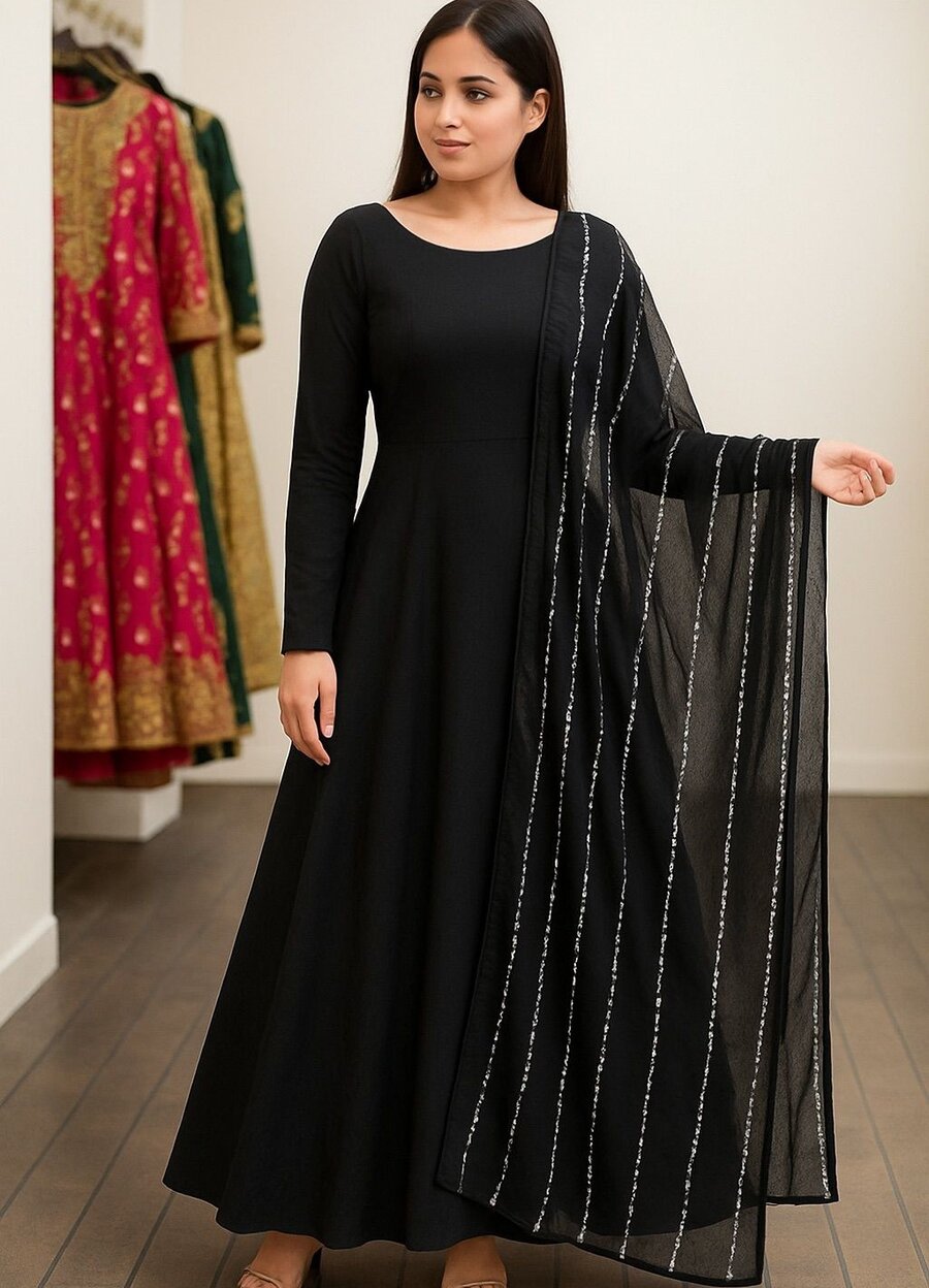 FANCY GEORGETTE PLAIN ANARKALI WITH SEQUENCE WORK DUPATTA FESTIVE WEAR WHOLESALE PRICE ETHNIC GARMENT (2)