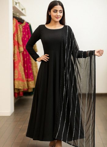 FANCY GEORGETTE PLAIN ANARKALI WITH SEQUENCE WORK DUPATTA BLACK