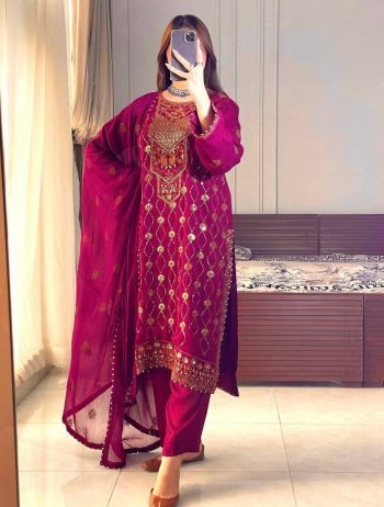 FANCY GEORGETTE SEQUENCE, THREAD & ZARI EMBROIDERY WORK TOP BOTTOM WITH DUPATTA  RANI