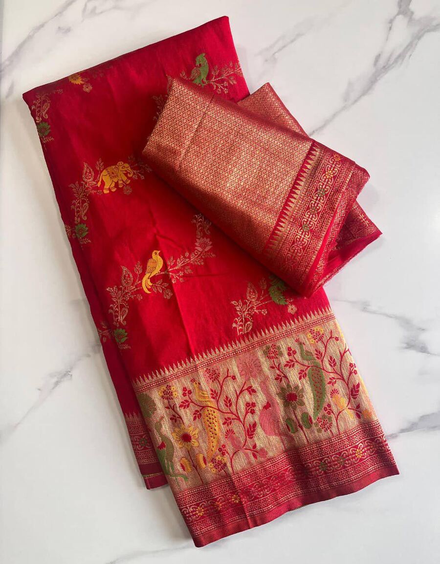 FANCY KADI CREEP GEORGETTE MEENAKARI JACQUARD WEAVING WITH HAND DYING SAREE WITH UNSTITCHED BLOUSE WEDDING WEAR WHOLESALE PRICE ETHNIC GARMENT (23)