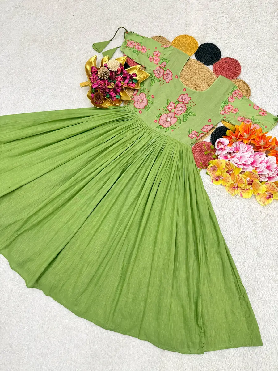 FANCY MUL MUL COTTON PRINTED WITH MAGGAM WORK ONE PIECE PARTY WEAR WHOLESALE PRICE ETHNIC GARMENT (11)