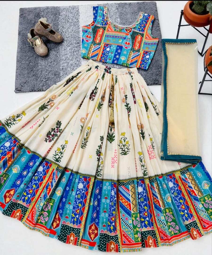 FANCY MUSLIN COTTON MUSLIN COTTON WORK KID'S LEHENGA CHOLI WITH DUPATTA FESTIVE WEAR WHOLESALE PRICE ETHNIC GARMENT (1)