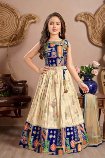 FANCY MUSLIN COTTON MUSLIN COTTON WORK KID'S LEHENGA CHOLI WITH DUPATTA BLUE