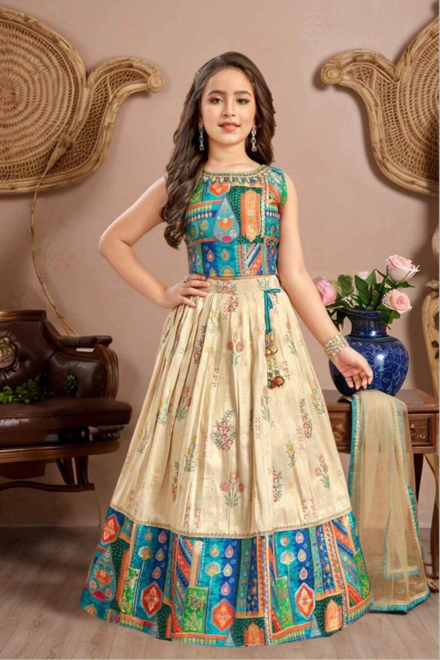 FANCY MUSLIN COTTON MUSLIN COTTON WORK KID'S LEHENGA CHOLI WITH DUPATTA FESTIVE WEAR WHOLESALE PRICE ETHNIC GARMENT (4)