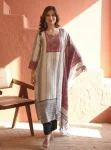 FANCY MUSLIN HAND KHATLI MIRROR WORK TOP BOTTOM WITH DUPATTA WHITE AND BLACK