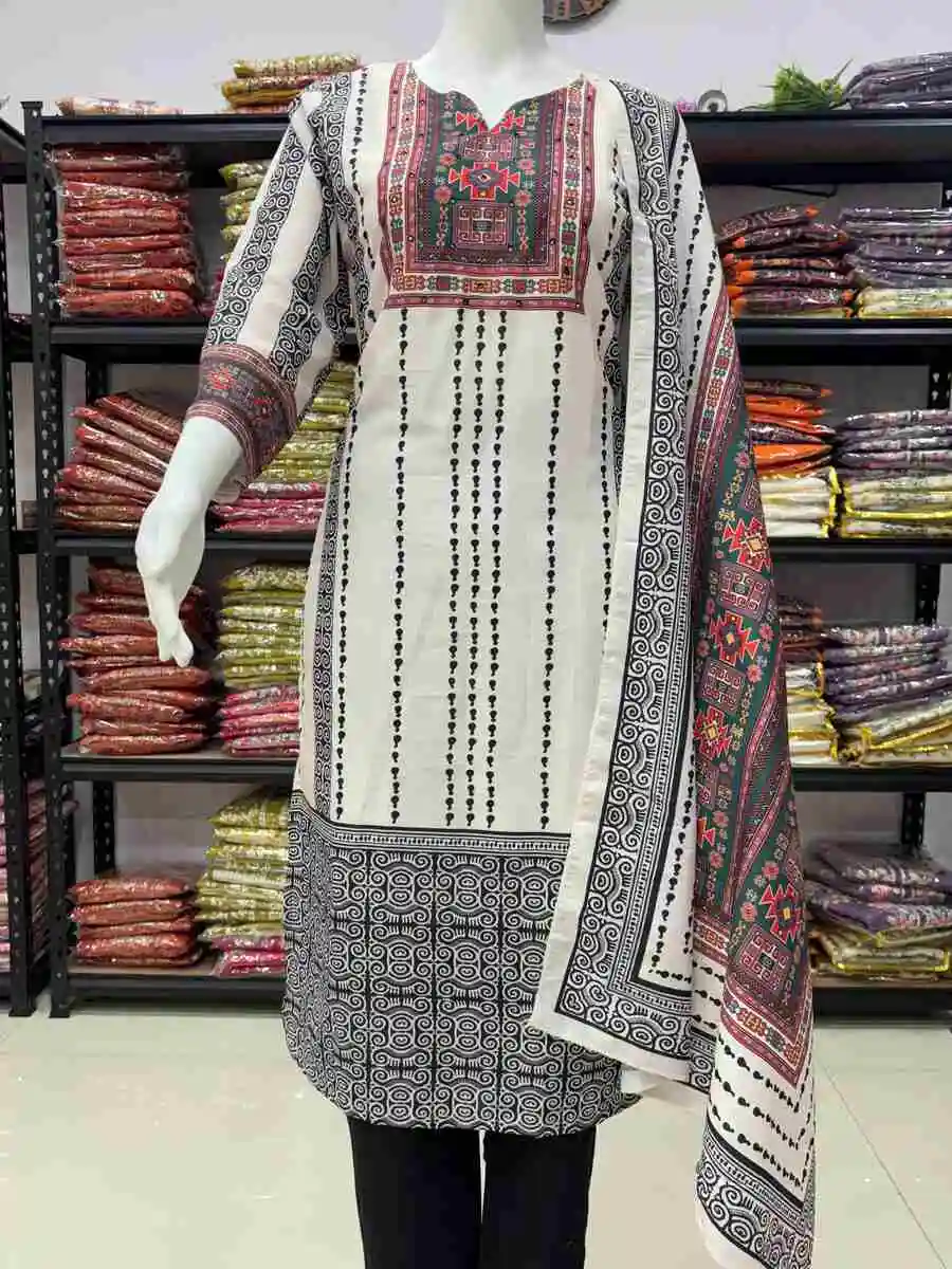 FANCY MUSLIN HAND KHATLI MIRROR WORK TOP BOTTOM WITH DUPATTA FESTIVE WEAR WHOLESALE PRICE ETHNIC GARMENT (4)