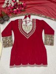FANCY NATURAL CREPE EMBROIDERY WITH ORIGINAL HAND MIRROR WORK TOP PALAZZO WITH DUPATTA FESTIVE WEAR WHOLESALE PRICE ETHNIC GARMENT (3)