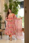 FANCY ORGANZA FLORAL PRINT WORK GOWN BOTTOM WITH DUPATTA FESTIVE WEAR WHOLESALE PRICE ETHNIC GARMENT (5)
