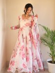 FANCY ORGANZA SILK DIGITAL PRINTED GOWN WITH DUPATTA WHITE
