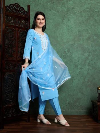 FANCY PP EMBROIDERY WORK TOP BOTTOM WITH DUPATTA SKY