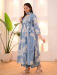 FANCY PURE COTTON FLORAL PRINT WITH PINTEX WORK TOP BOTTOM WITH DUPATTA SKY