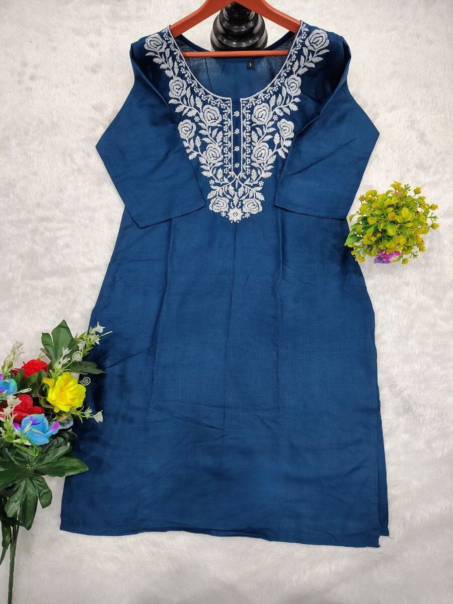 FANCY RAYON COTTON EMBROIDERY WORK SHORT KURTI OFFICE WEAR WHOLESALE PRICE ETHNIC GARMENT (5)