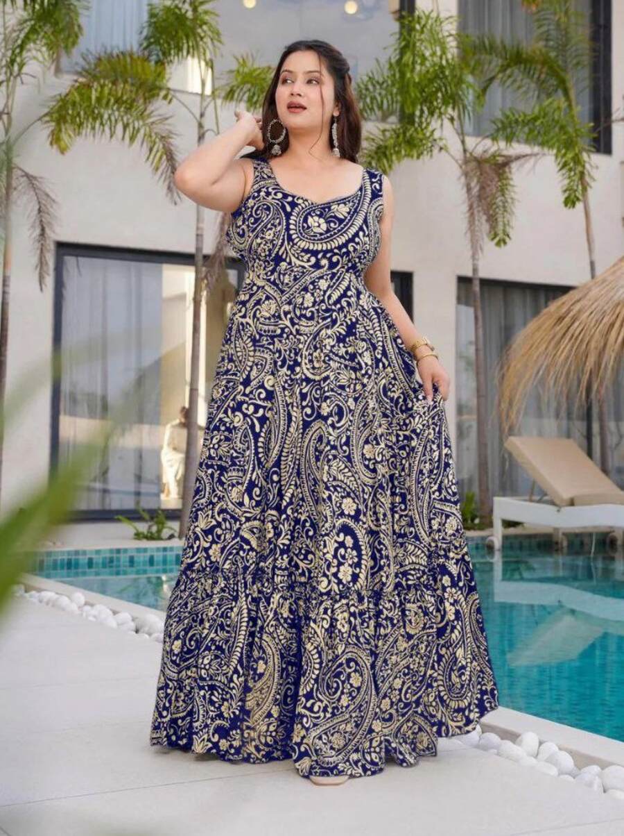 FANCY RAYON DIGITAL PRINT WORK GOWN FESTIVE WEAR WHOLESALE PRICE ETHNIC GARMENT (2)
