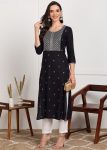 FANCY RAYON EMBROIDERY WORK KURTI BLACK