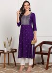FANCY RAYON EMBROIDERY WORK KURTI PURPLE