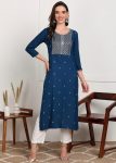 FANCY RAYON EMBROIDERY WORK KURTI TEAL