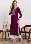 FANCY RAYON EMBROIDERY WORK KURTI WINE